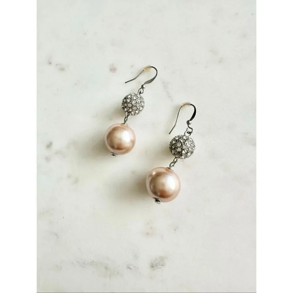 Light pink and rhinestone dangle earrings